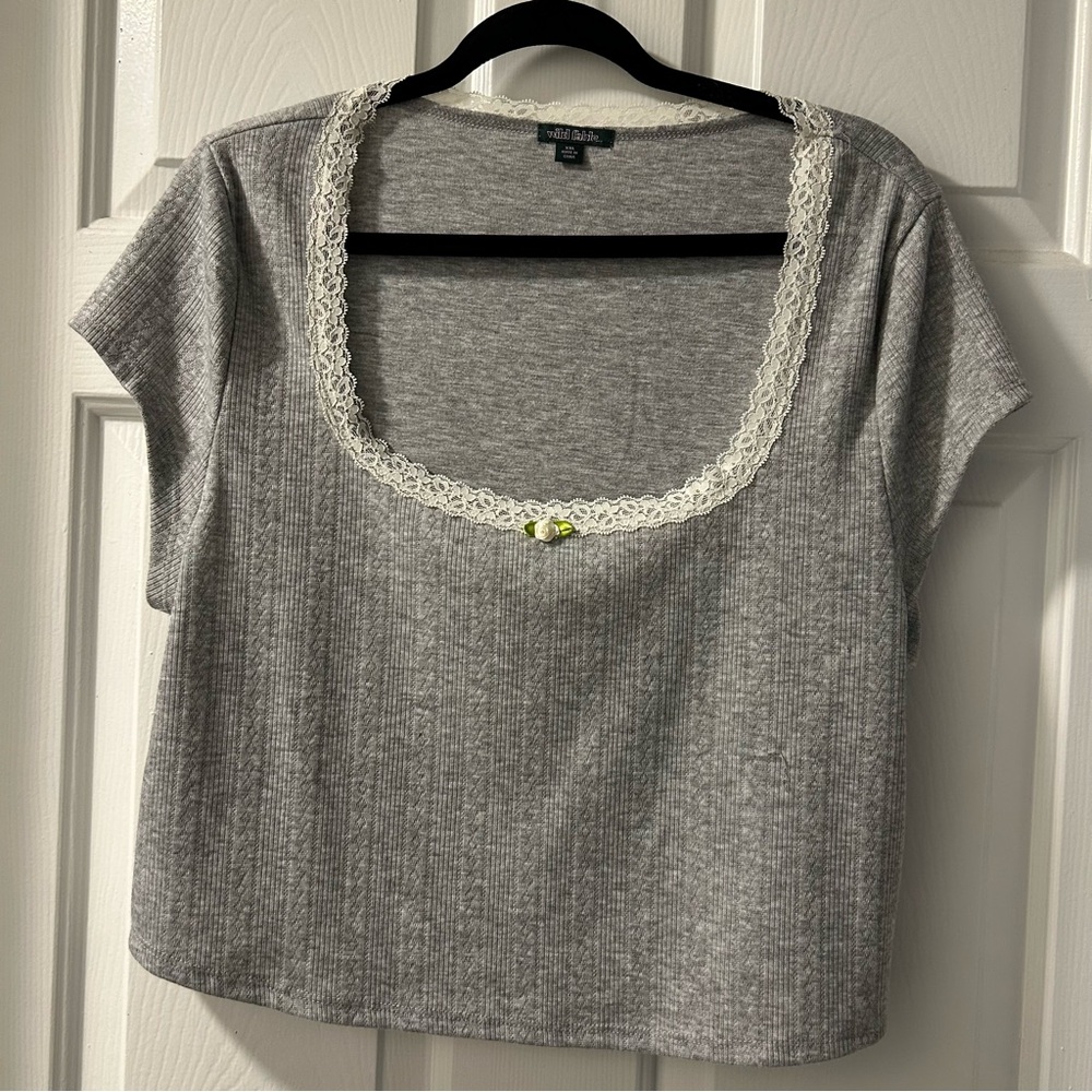 Wild Fable Gray Lace-Trim Scoop Crop Top